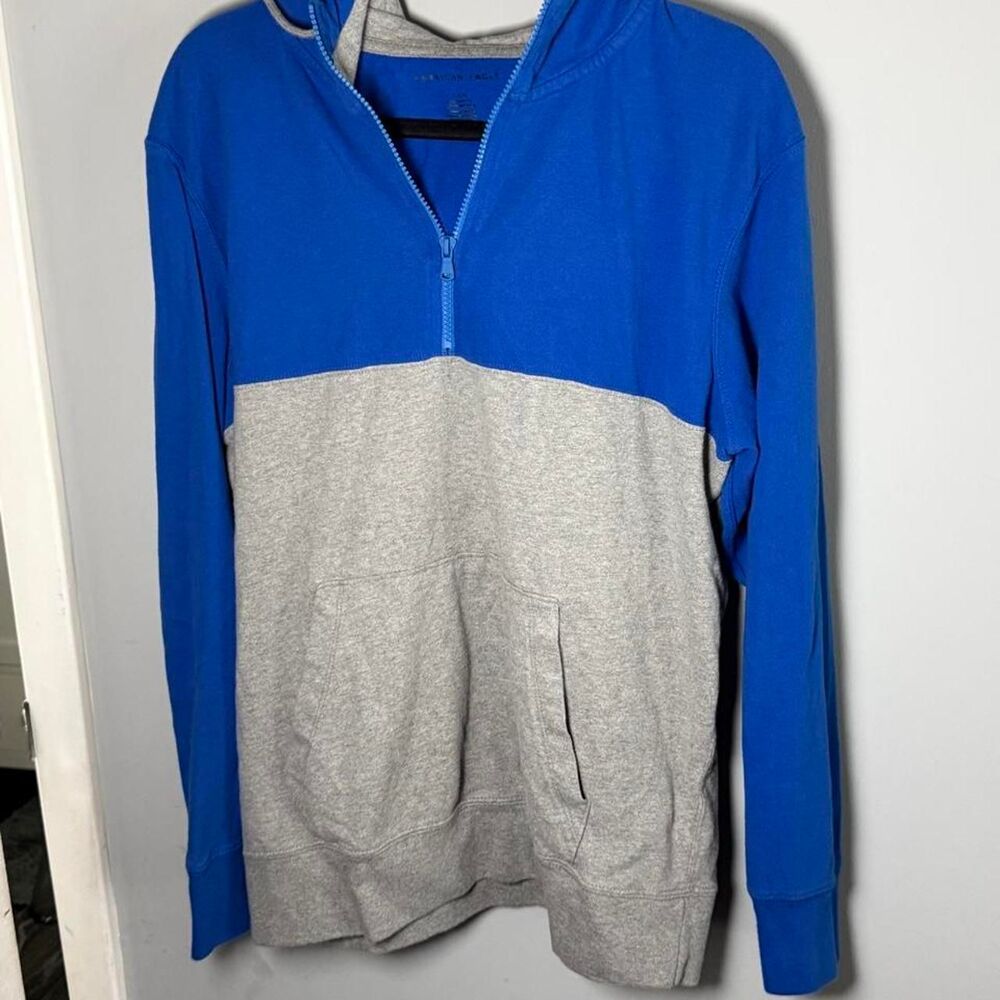 American-eagle Men's Blue and Grey Hoodie